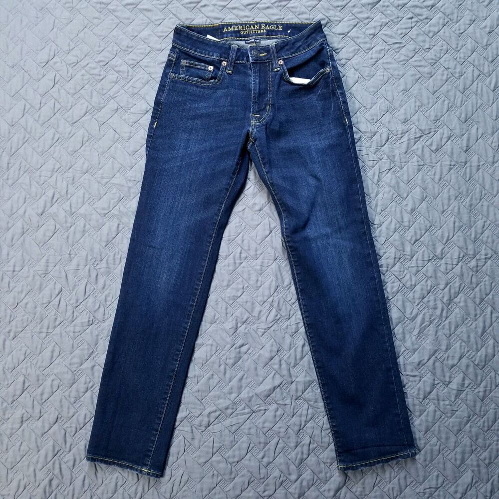 American Eagle Jeans Womens 26x30 Blue Slim Straight Extreme Flex Dark Wash‎